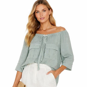 IPEKYOL Sage Striped Tie-Neck Blouse Size 6 | mmRelaxed Chic, Coastal Minimal